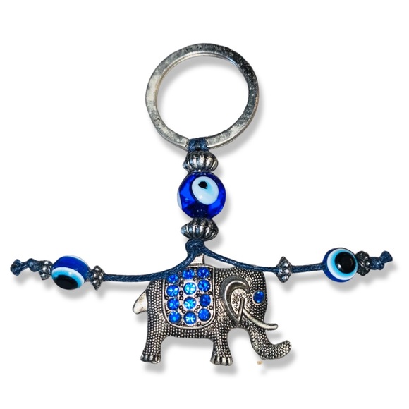 Evil Eye Key Chain, Blue Rhinestone Key Chain, Elephant Key Chain - Picture 4 of 5